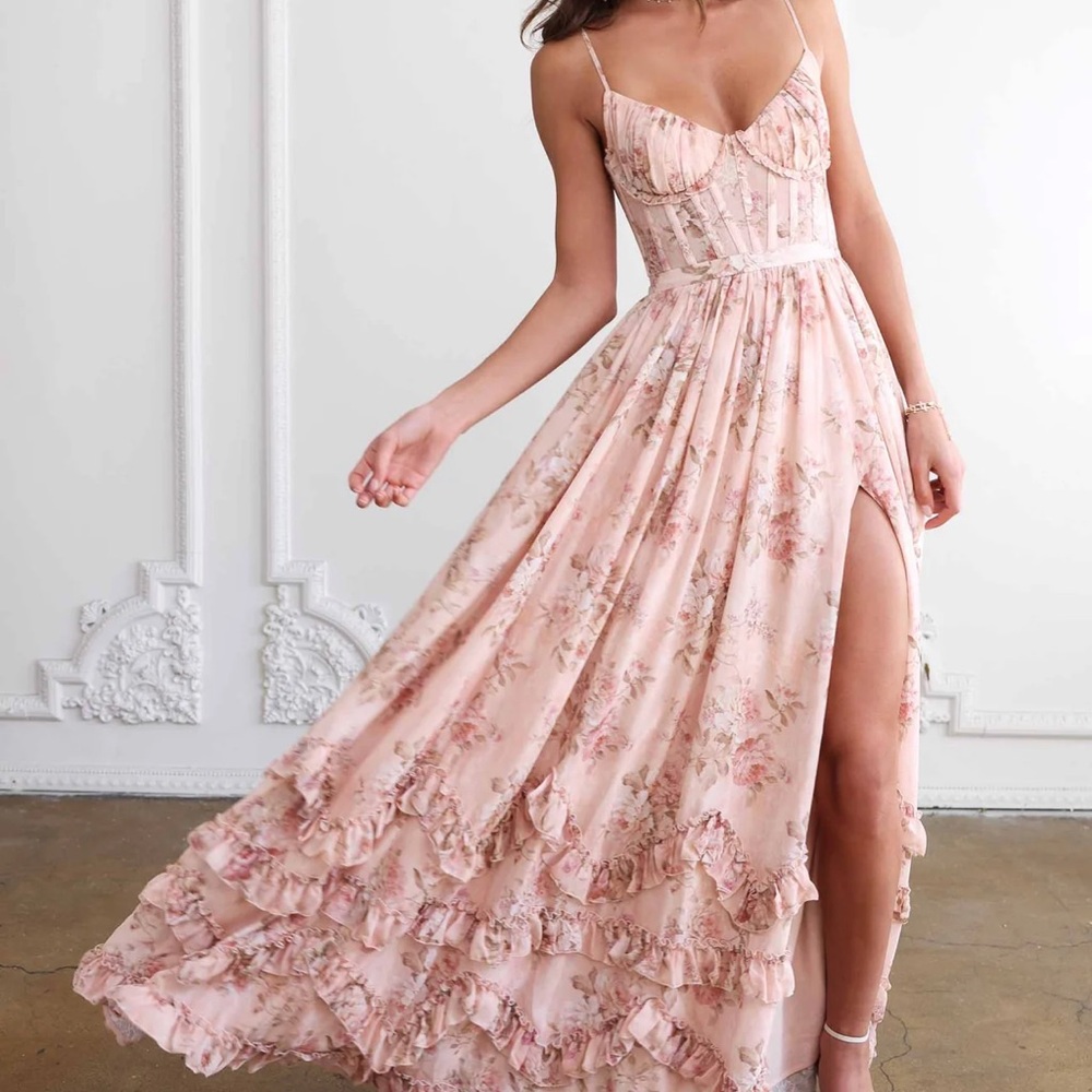 V. Chapman Carmen dress in peach tapestry
